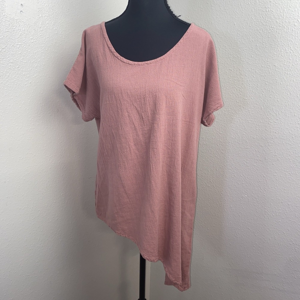 Oh My Gauze! Tunic Women's 1 Pink Pullover Lagenlook Boho Asymmetrical Artsy